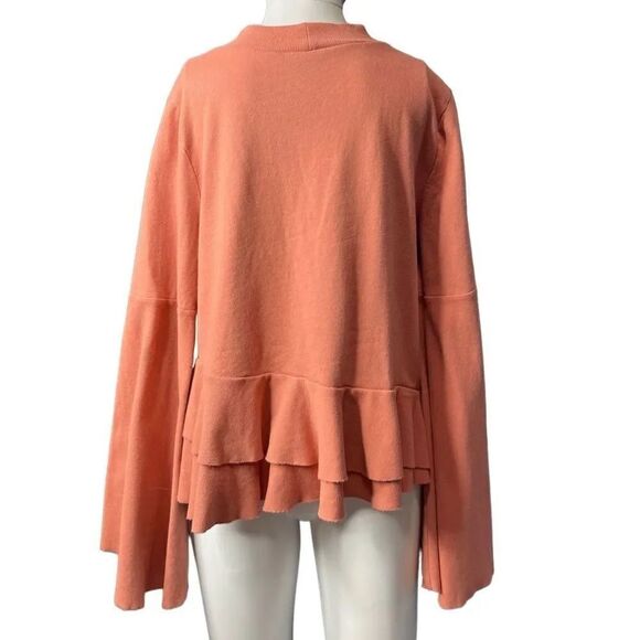 BP Mock Neck Ruffle Belle Sleeve Top Peach Size Medium - Picture 2 of 3